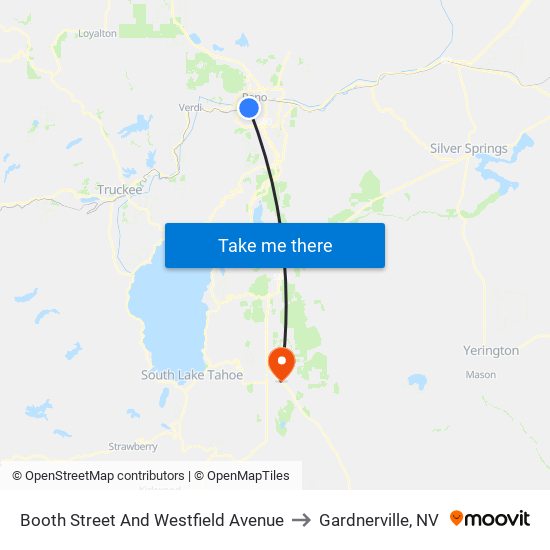 Booth Street And Westfield Avenue to Gardnerville, NV map