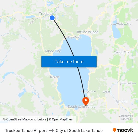 Truckee Tahoe Airport to City of South Lake Tahoe map