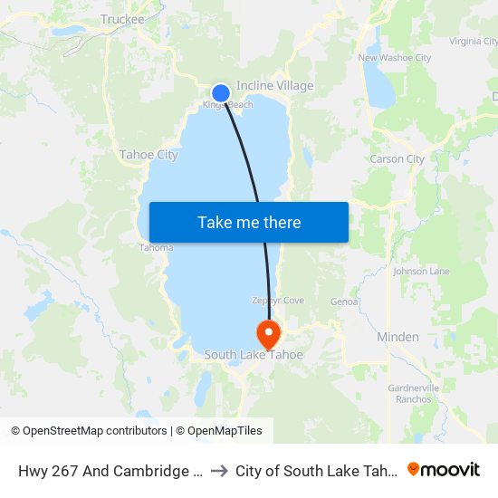 Hwy 267 And Cambridge Dr to City of South Lake Tahoe map