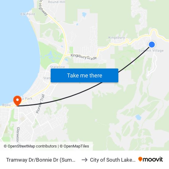 Tramway Dr/Bonnie Dr (Summit Village) to City of South Lake Tahoe map