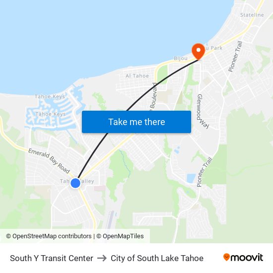 South Y Transit Center to City of South Lake Tahoe map