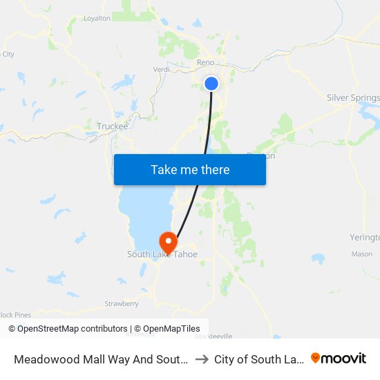 Meadowood Mall Way And South Virginia Street to City of South Lake Tahoe map