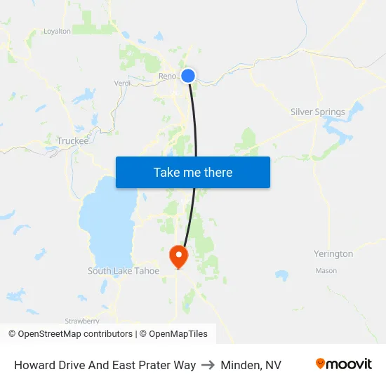Howard Drive And East Prater Way to Minden, NV map