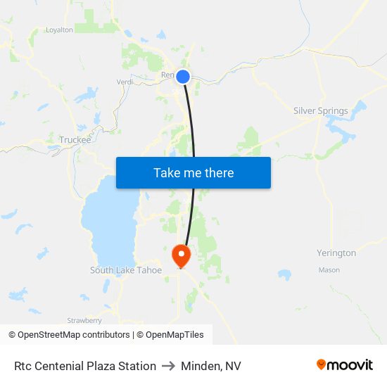 Rtc Centenial Plaza Station to Minden, NV map