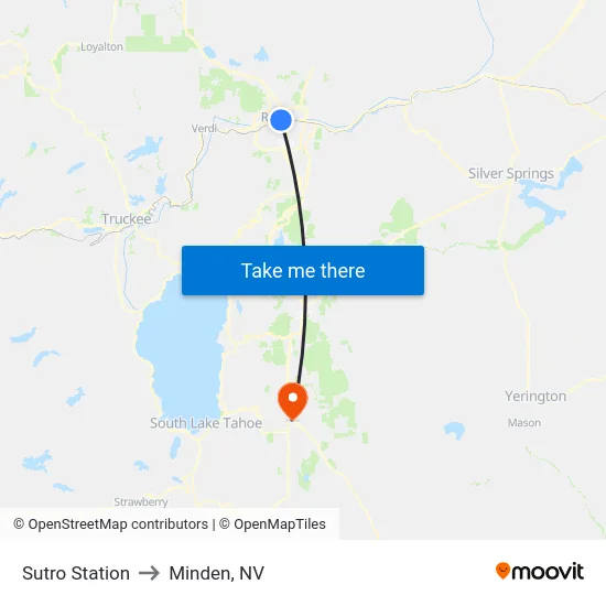 Sutro Station to Minden, NV map