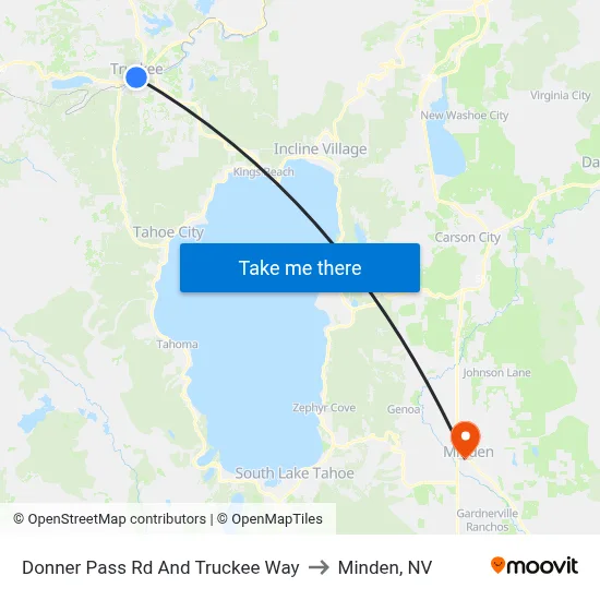 Donner Pass Rd  And Truckee Way to Minden, NV map