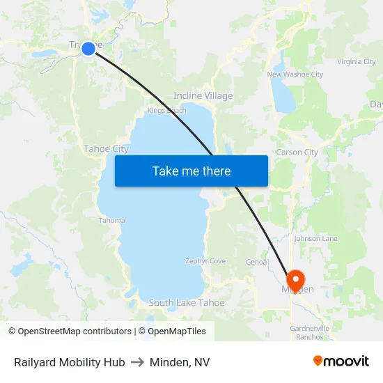 Railyard Mobility Hub to Minden, NV map