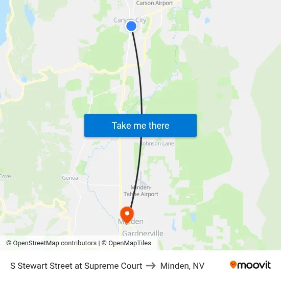S Stewart Street at Supreme Court to Minden, NV map