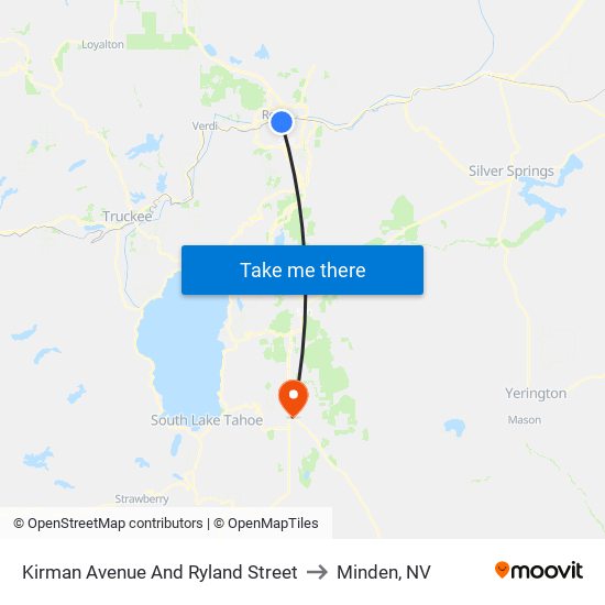 Kirman Avenue And Ryland Street to Minden, NV map