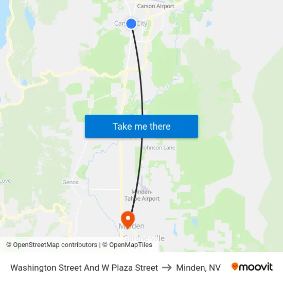 Washington Street And W Plaza Street to Minden, NV map