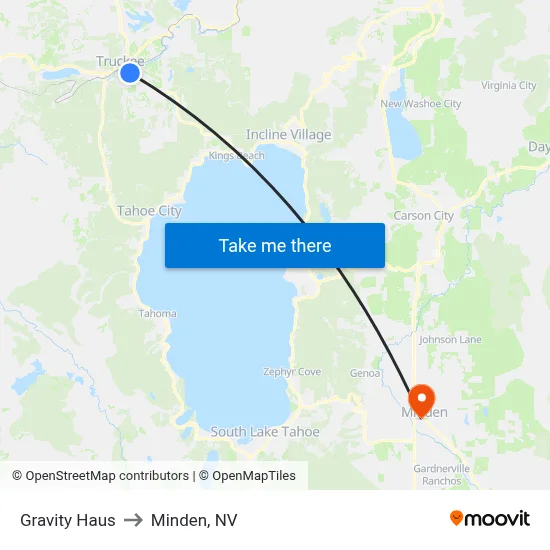 Gravity Haus to Minden, NV map