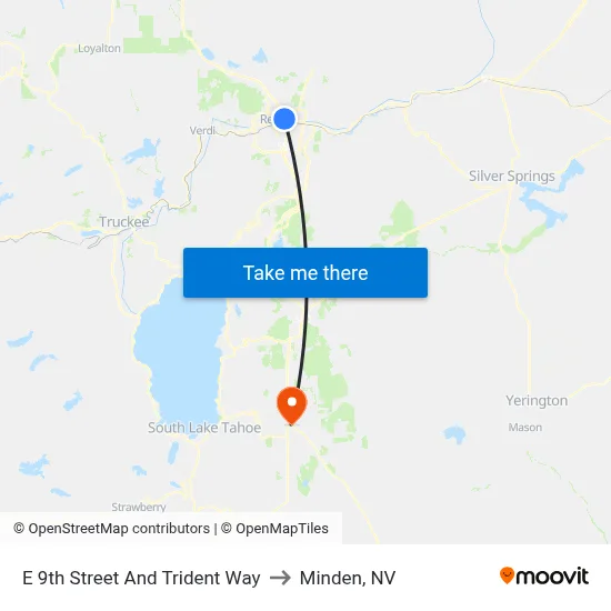 E 9th Street And Trident Way to Minden, NV map