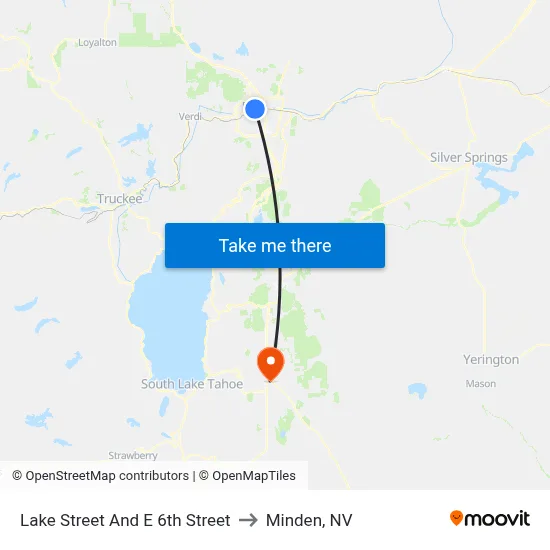 Lake Street And E 6th Street to Minden, NV map