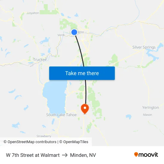W 7th Street at Walmart to Minden, NV map