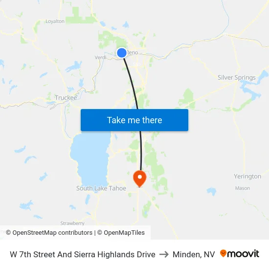 W 7th Street And Sierra Highlands Drive to Minden, NV map