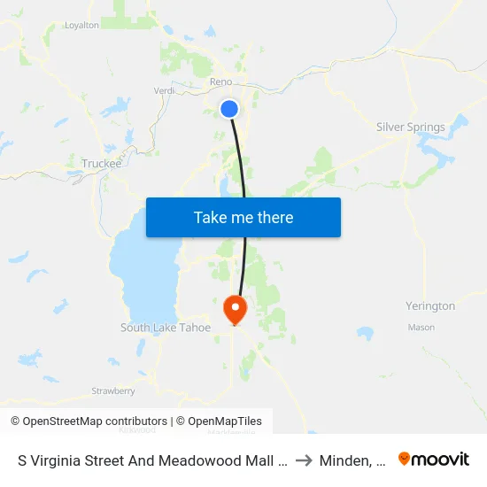 S Virginia Street And Meadowood Mall Way to Minden, NV map