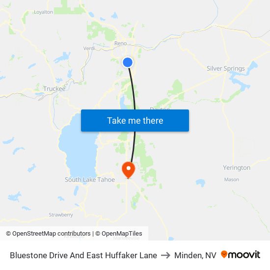 Bluestone Drive And East Huffaker Lane to Minden, NV map