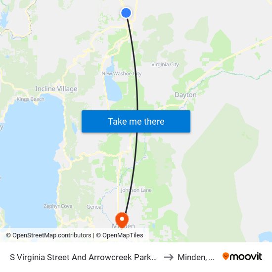 S Virginia Street And Arrowcreek Parkway to Minden, NV map