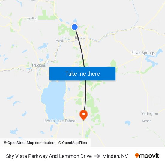 Sky Vista Parkway And Lemmon Drive to Minden, NV map