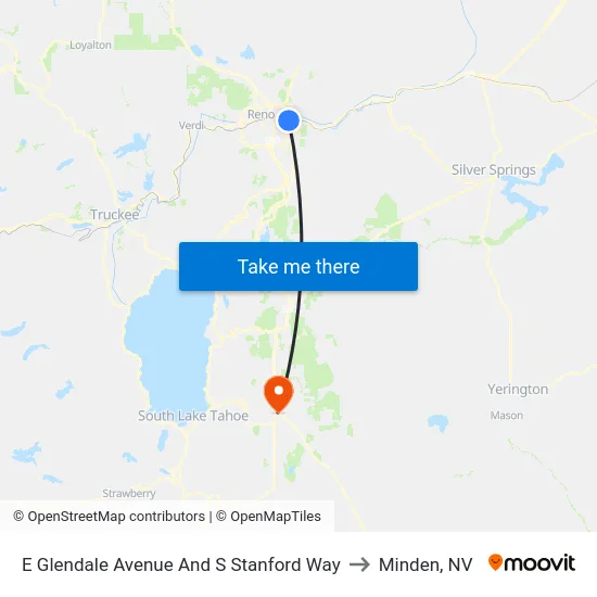 E Glendale Avenue And S Stanford Way to Minden, NV map