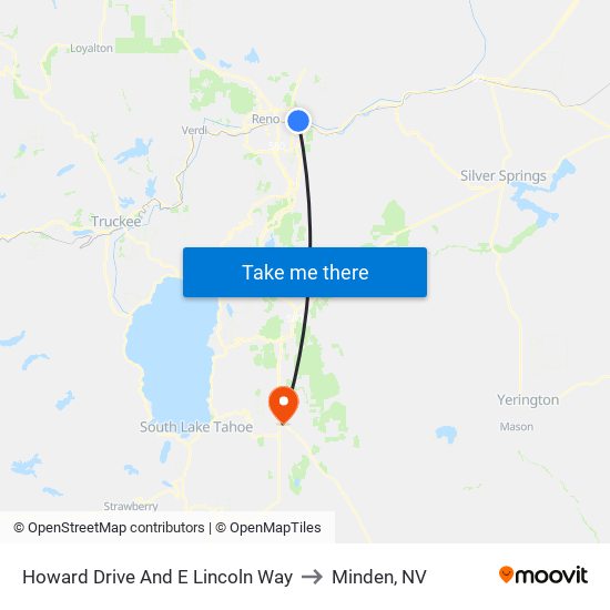 Howard Drive And E Lincoln Way to Minden, NV map