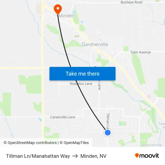 Tillman Ln/Manahattan Way to Minden, NV map