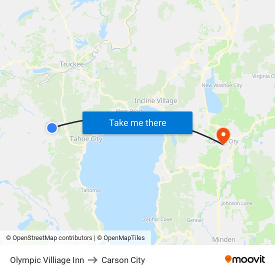 Olympic Villiage Inn to Carson City map