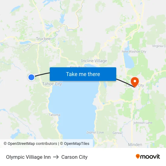 Olympic Villiage Inn to Carson City map