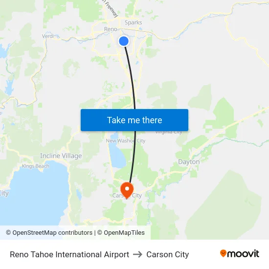 Reno Tahoe International Airport to Carson City map