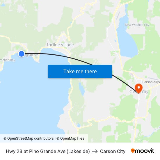 Hwy 28 at Pino Grande Ave (Lakeside) to Carson City map