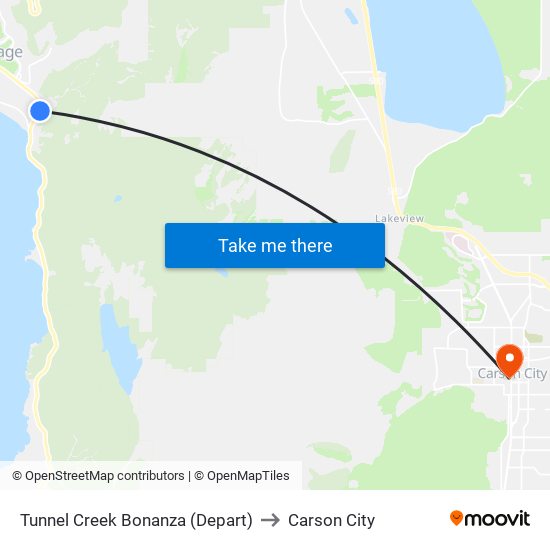 Tunnel Creek Bonanza (Depart) to Carson City map