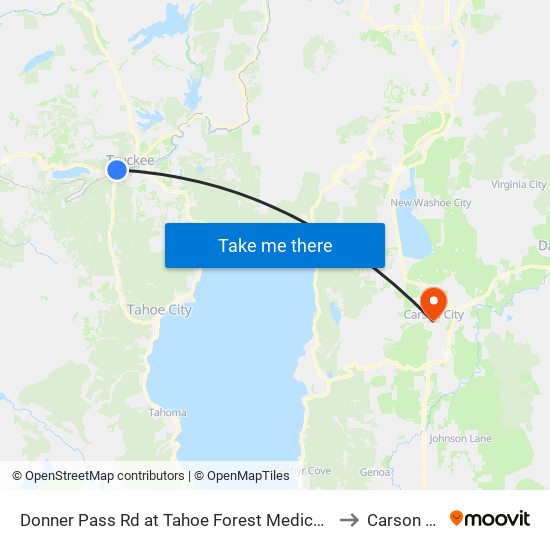 Donner Pass Rd at Tahoe Forest Medical Offices to Carson City map