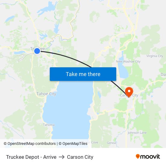 Truckee Depot - Arrive to Carson City map