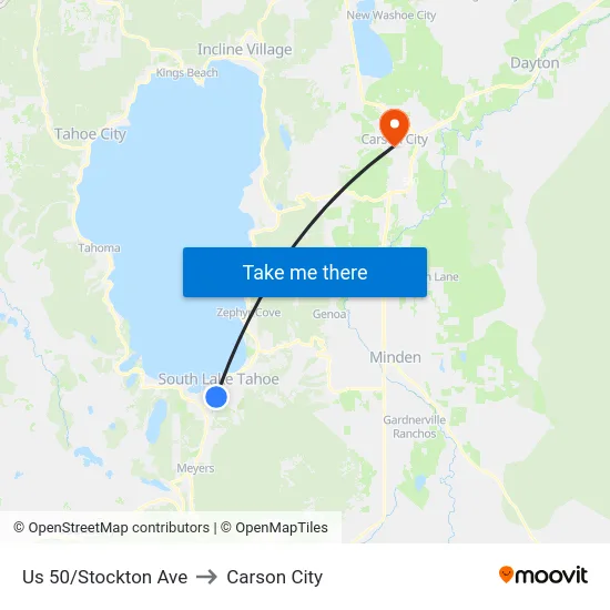 Us 50/Stockton Ave to Carson City map