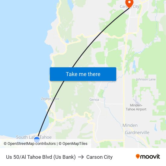 Us 50/Al Tahoe Blvd (Us Bank) to Carson City map