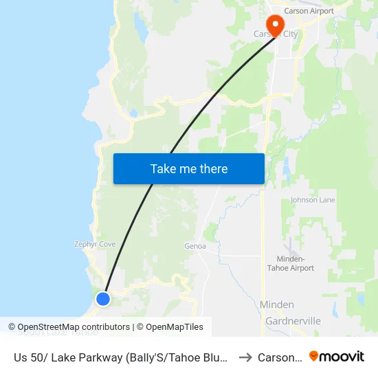 Us 50/ Lake Parkway (Bally'S/Tahoe Blue Event Center) to Carson City map