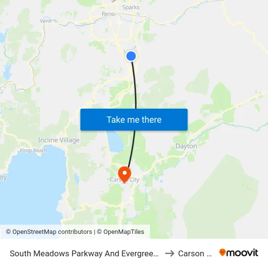 South Meadows Parkway And Evergreen Street to Carson City map