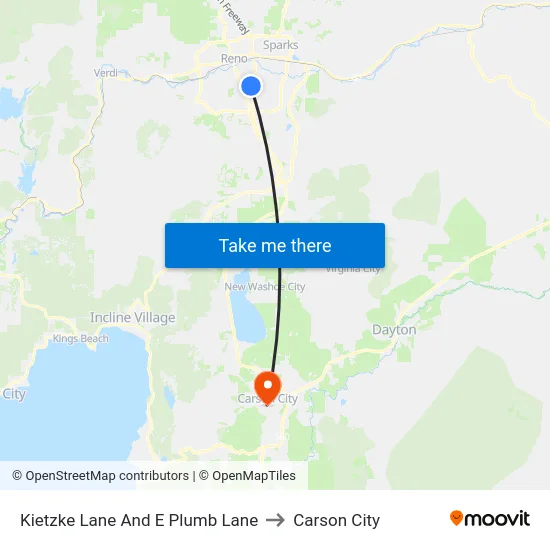 Kietzke Lane And E Plumb Lane to Carson City map