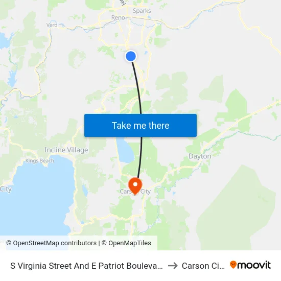 S Virginia Street And E Patriot Boulevard to Carson City map