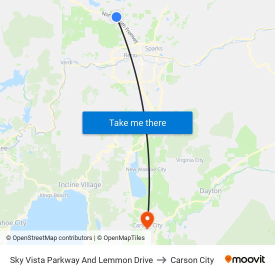Sky Vista Parkway And Lemmon Drive to Carson City map