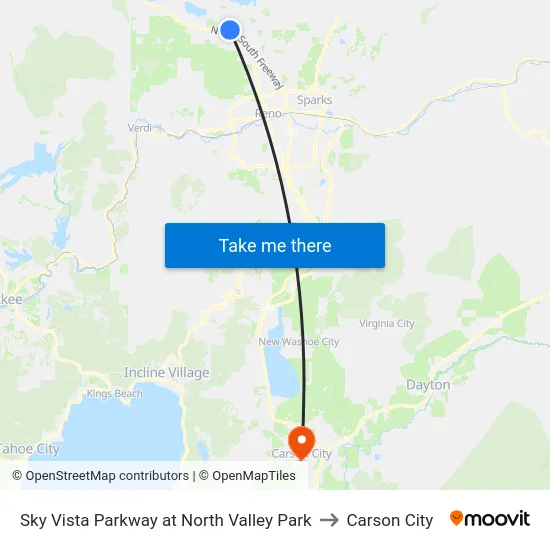Sky Vista Parkway at North Valley Park to Carson City map