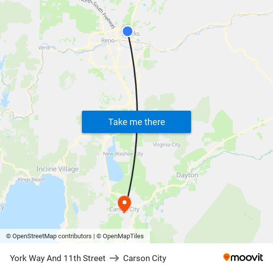 York Way And 11th Street to Carson City map