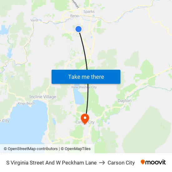 S Virginia Street And W Peckham Lane to Carson City map