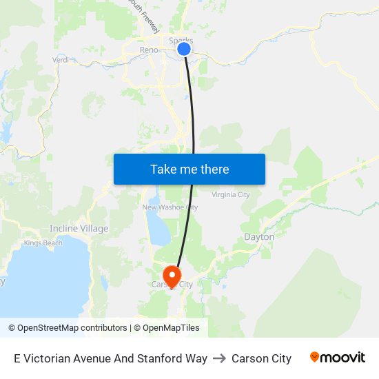 E Victorian Avenue And Stanford Way to Carson City map