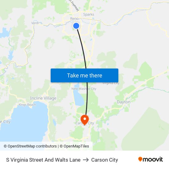 S Virginia Street And Walts Lane to Carson City map