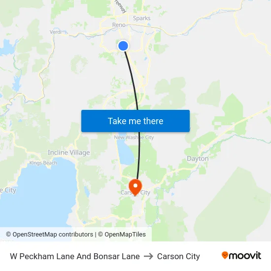 W Peckham Lane And Bonsar Lane to Carson City map