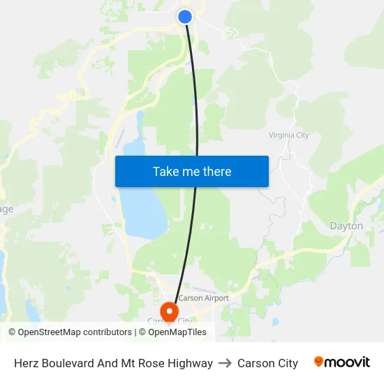 Herz Boulevard And Mt Rose Highway to Carson City map