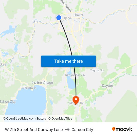 W 7th Street And Conway Lane to Carson City map