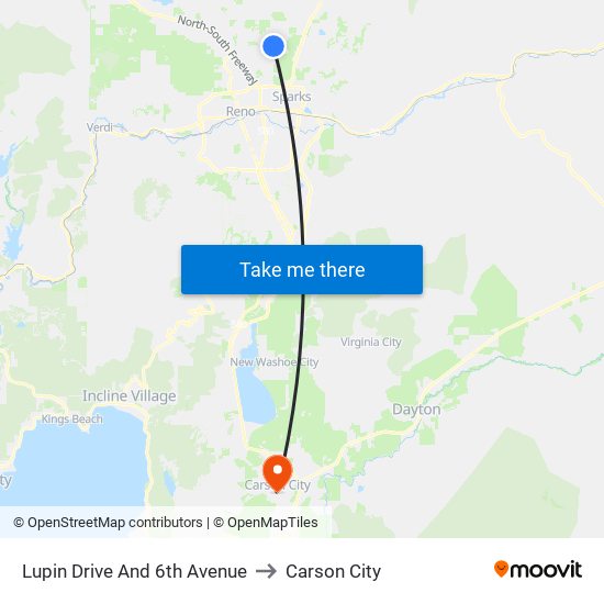 Lupin Drive And 6th Avenue to Carson City map