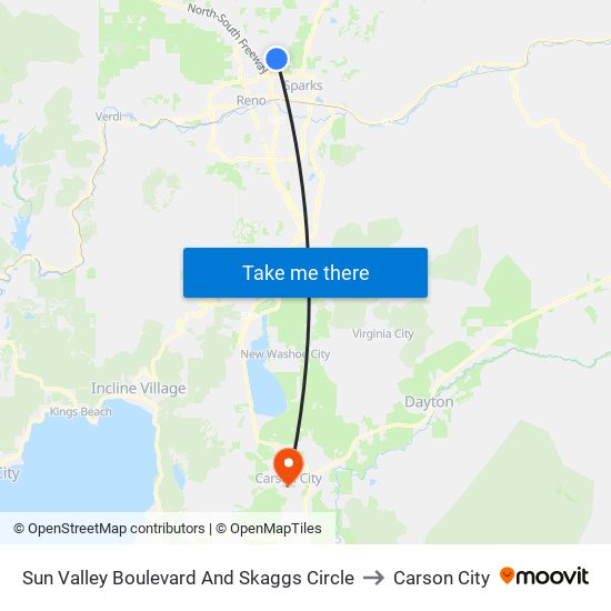 Sun Valley Boulevard And Skaggs Circle to Carson City map